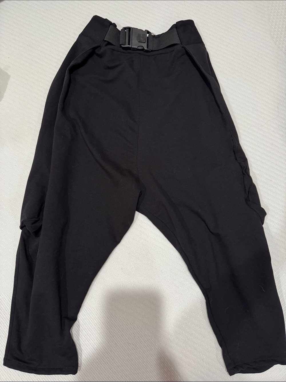 Black Buckle-Waist Draped Harem Pants